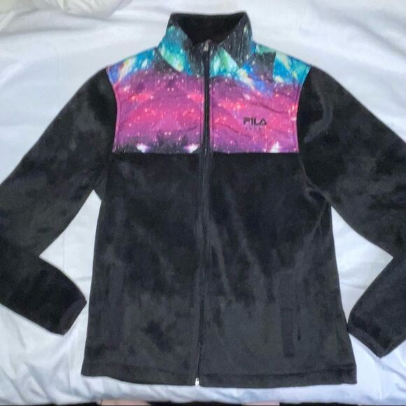 Fila Sports Women’s Fleece Jacket Black Galaxy Print Mock Neck Size Extra small - Picture 11 of 11